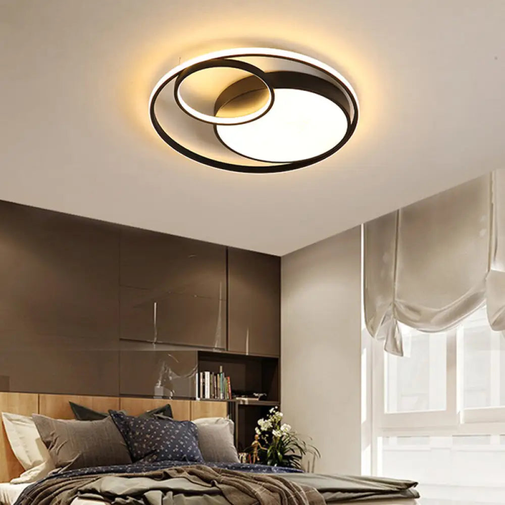 Metal Nordic Halo Led Bedroom Ceiling Light Fixture Black / 19.5’ Warm