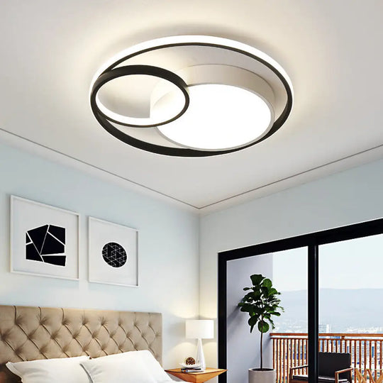 Metal Nordic Halo Led Bedroom Ceiling Light Fixture Black - White / 19.5’ Warm