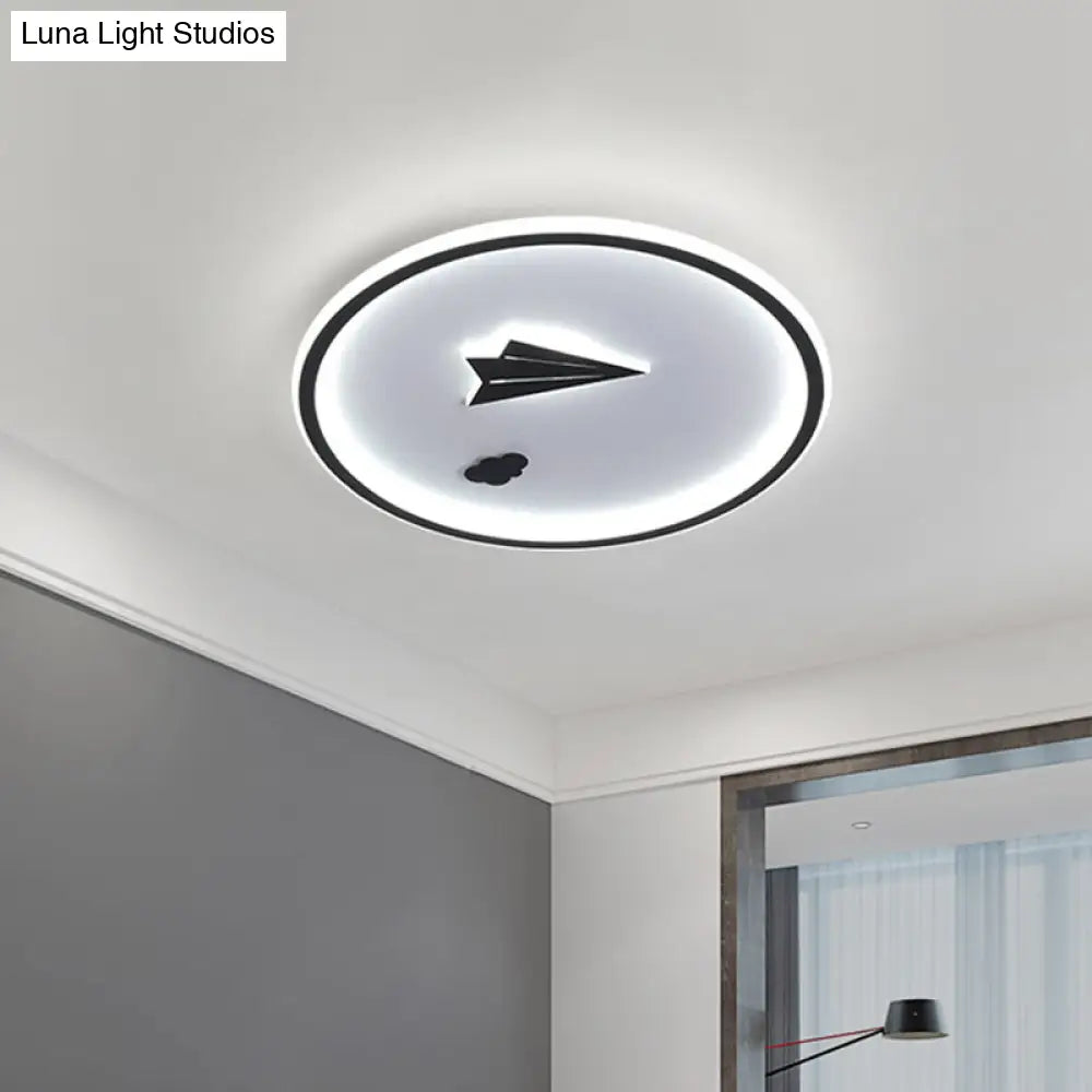 Metal Paper Plane And Cloud Flushmount Led Black Ceiling Light In Warm/White
