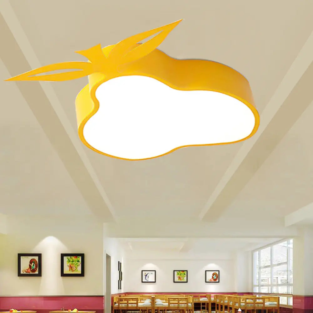 Metal Pear Led Flush Mount Ceiling Light In Yellow For Kindergarten