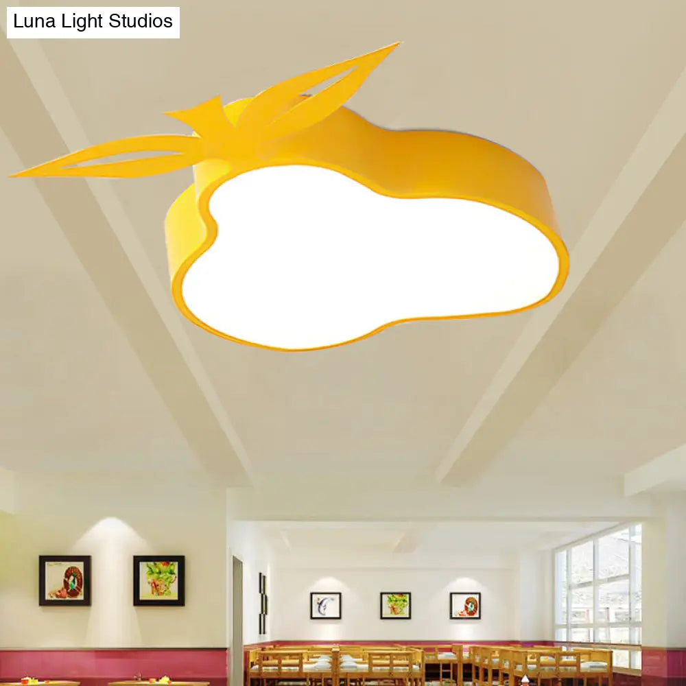 Metal Pear Led Flush Mount Ceiling Light In Yellow For Kindergarten