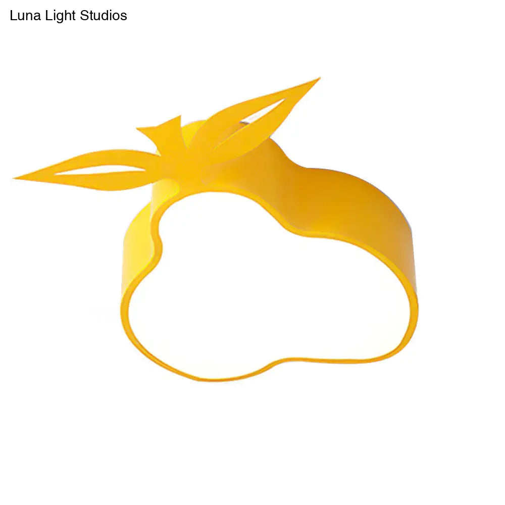 Metal Pear Led Flush Mount Ceiling Light In Yellow For Kindergarten