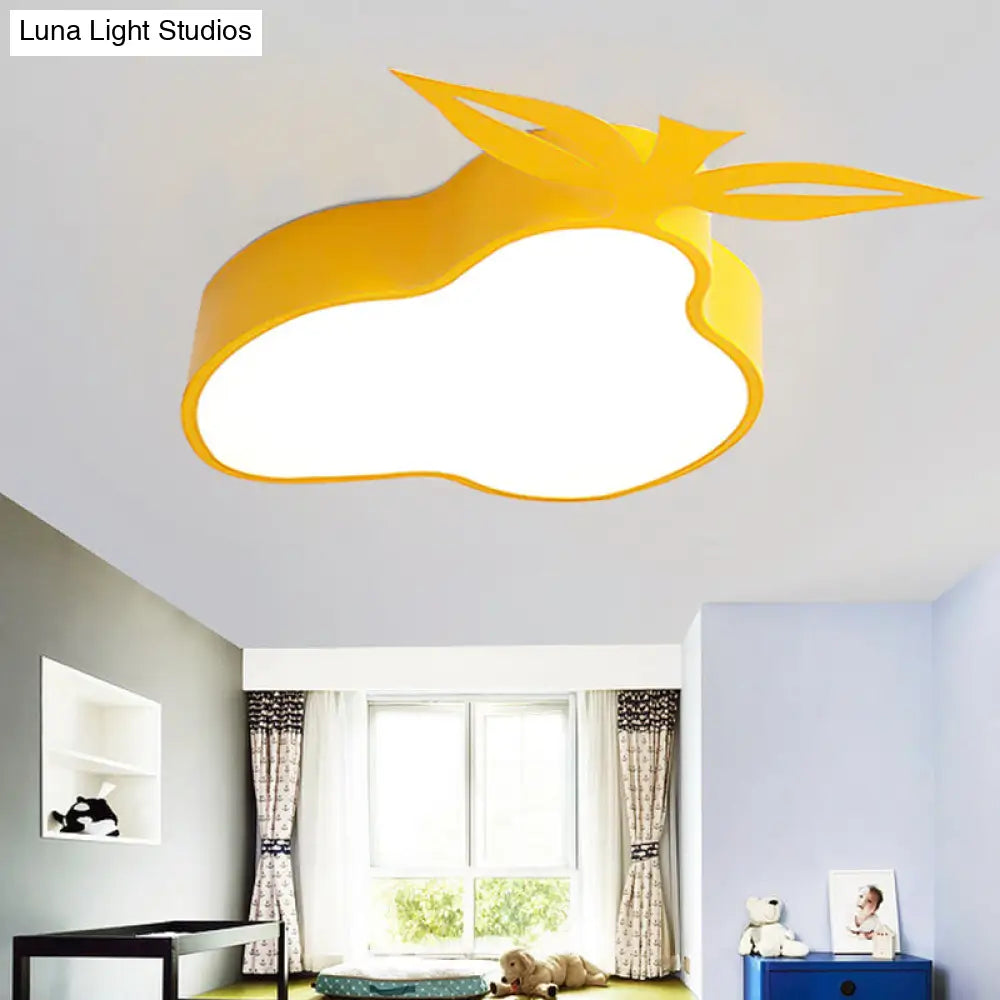 Metal Pear Led Flush Mount Ceiling Light In Yellow For Kindergarten