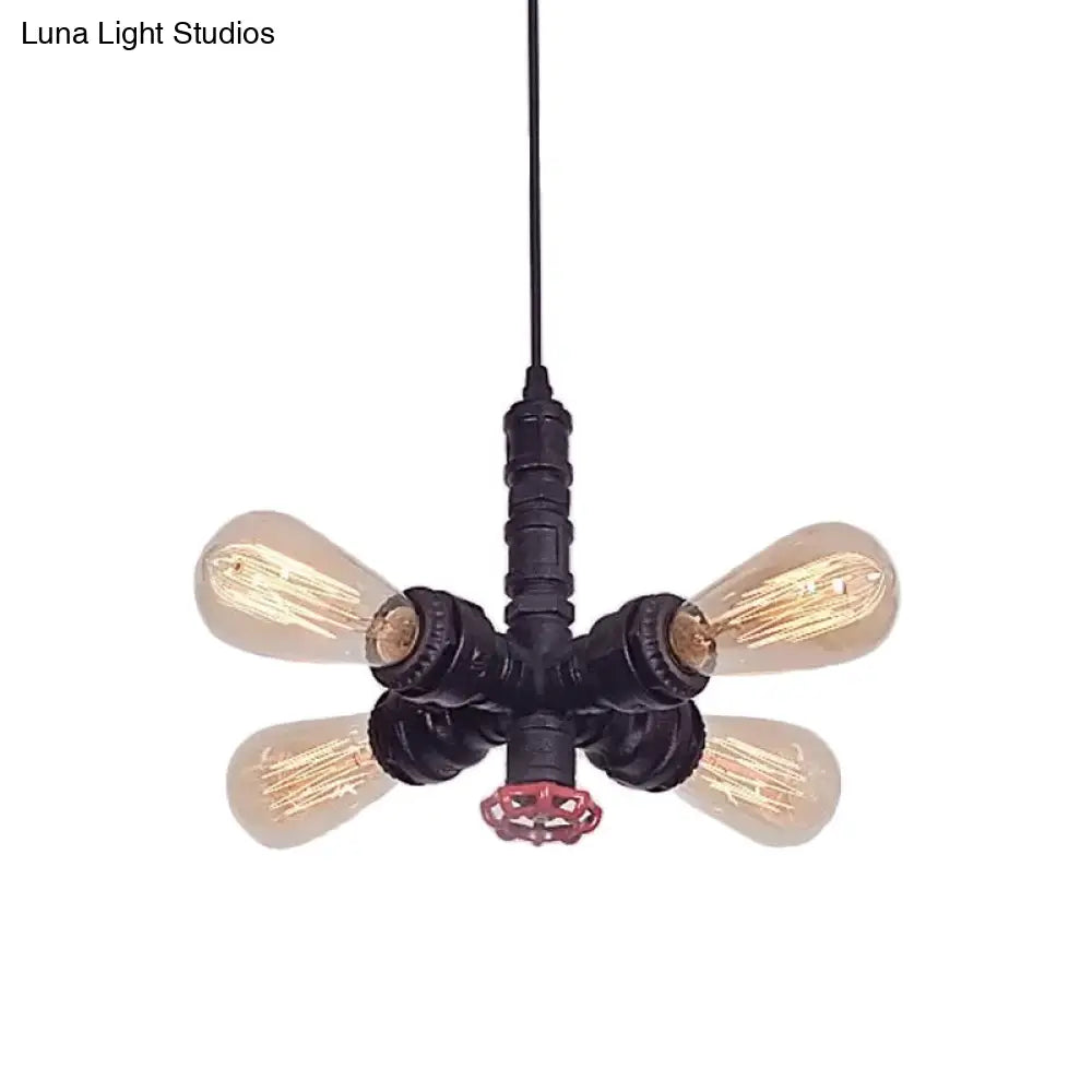 Radial Design Metal Pendant Chandelier: 4-Light Drop Lamp In Bronze/Black