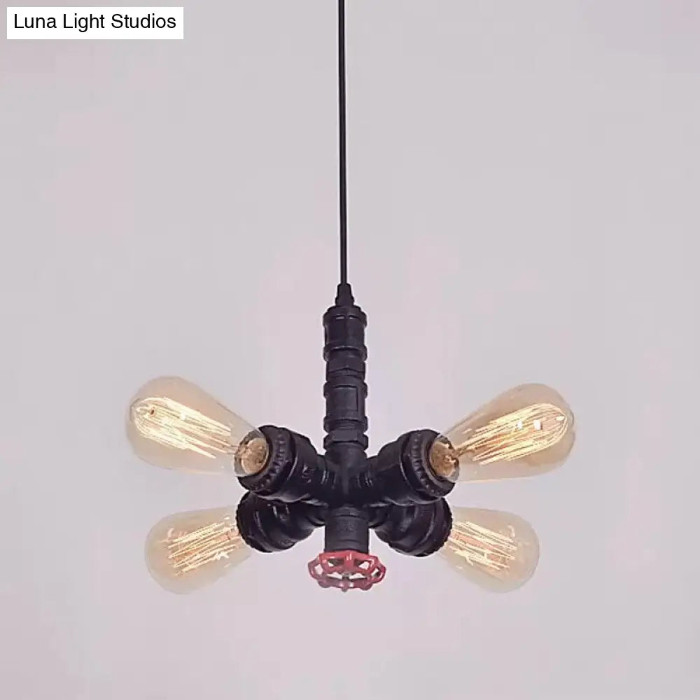 Radial Design Metal Pendant Chandelier: 4-Light Drop Lamp In Bronze/Black