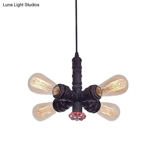 Metal Pendant Chandelier - 4-Light Radial Design In Bronze/Black Perfect For Living Room