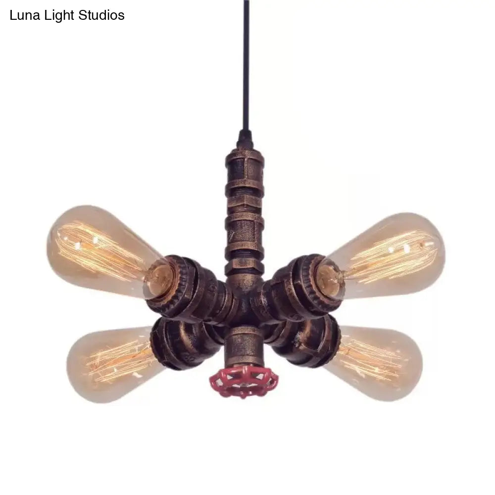 Radial Design Metal Pendant Chandelier: 4-Light Drop Lamp In Bronze/Black