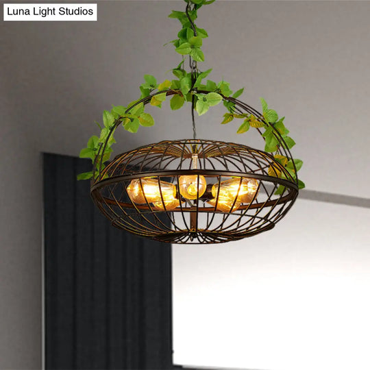 Industrial Black Metal Pendant Chandelier With Basket Cage Shade Set Of 5 Bulbs For Restaurant Or