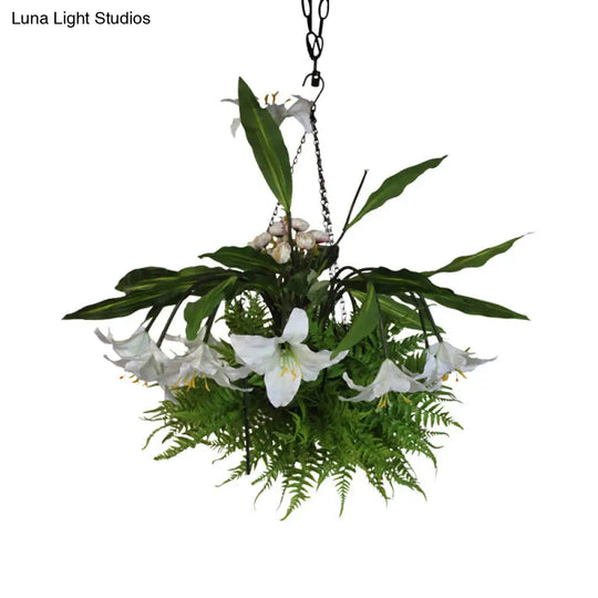 Industrial Green Lily Metal Chandelier With Led Down Lighting - 12 Heads For Restaurants