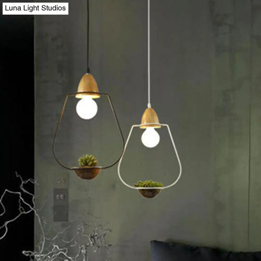 Industrial Metal Pendant Light With Hanging Plant Pot For Dining Room Decor