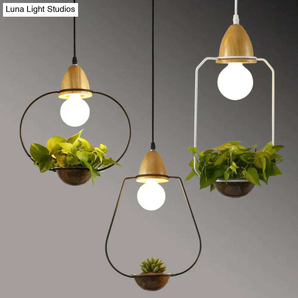 Industrial Metal Pendant Light With Hanging Plant Pot For Dining Room Decor