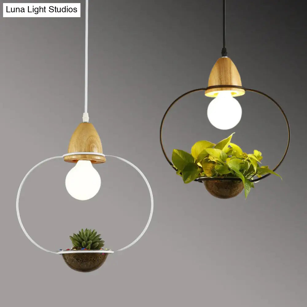 Industrial Metal Pendant Light With Hanging Plant Pot For Dining Room Decor