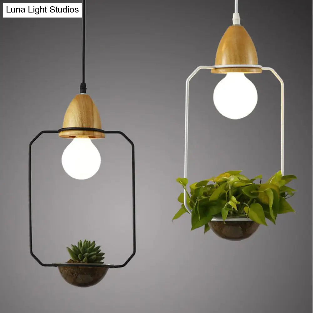 Metal Pendant Hanging Light With Industrial Style For Dining Room - 1 Head Plant Pot Design