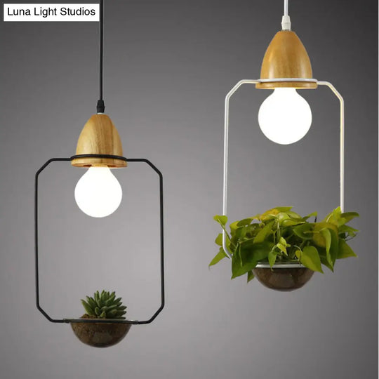 Metal Pendant Hanging Light With Industrial Style For Dining Room - 1 Head Plant Pot Design