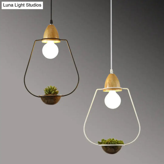 Industrial Metal Pendant Light With Hanging Plant Pot For Dining Room Decor