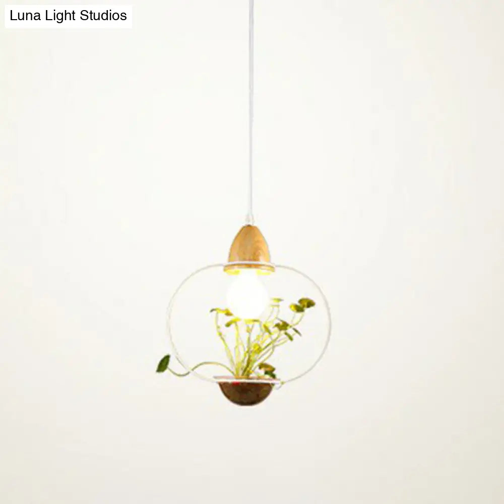 Industrial Metal Pendant Light With Hanging Plant Pot For Dining Room Decor White / Oval