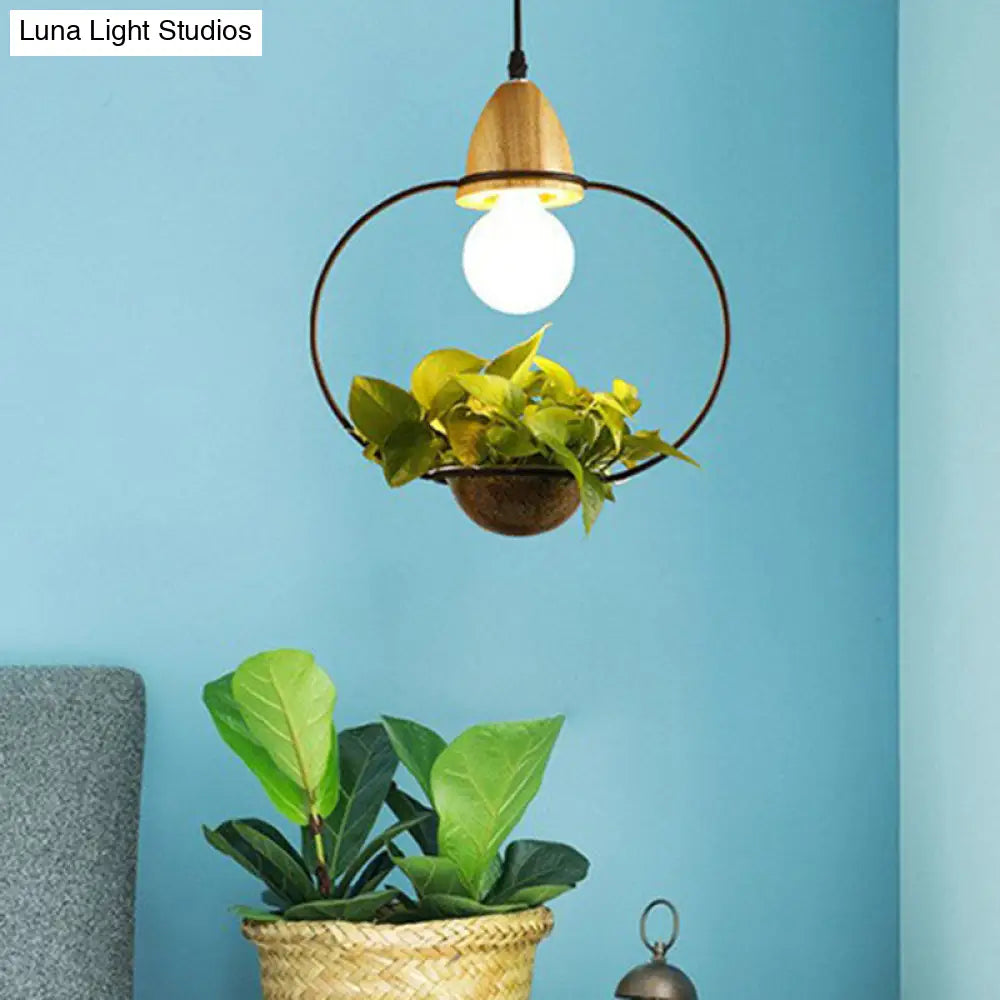 Industrial Metal Pendant Light With Hanging Plant Pot For Dining Room Decor