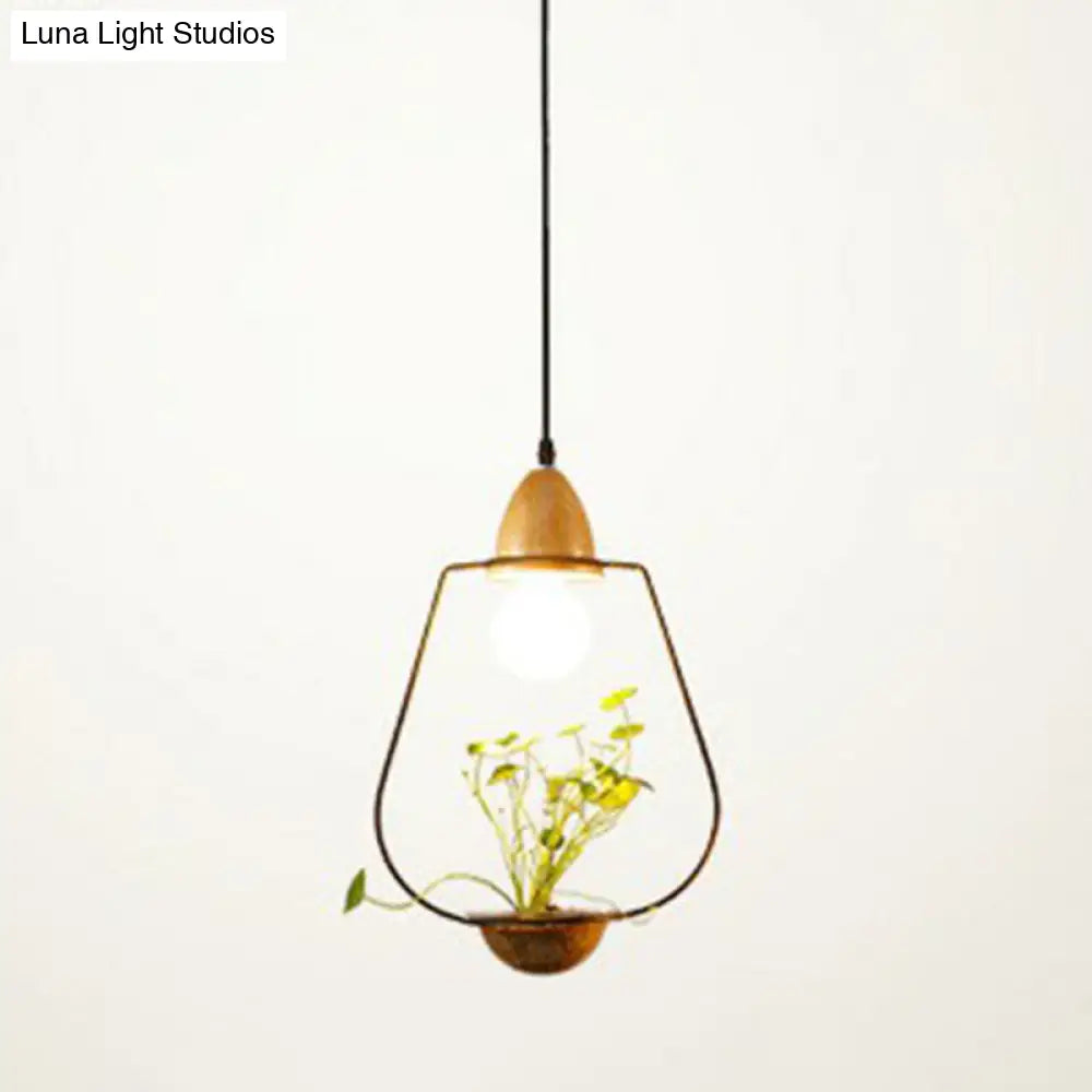 Industrial Metal Pendant Light With Hanging Plant Pot For Dining Room Decor Black / Circular Arc