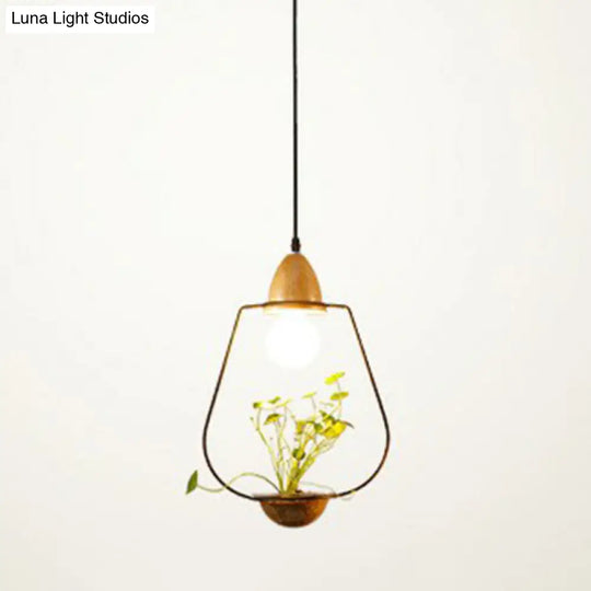 Industrial Metal Pendant Light With Hanging Plant Pot For Dining Room Decor Black / Circular Arc