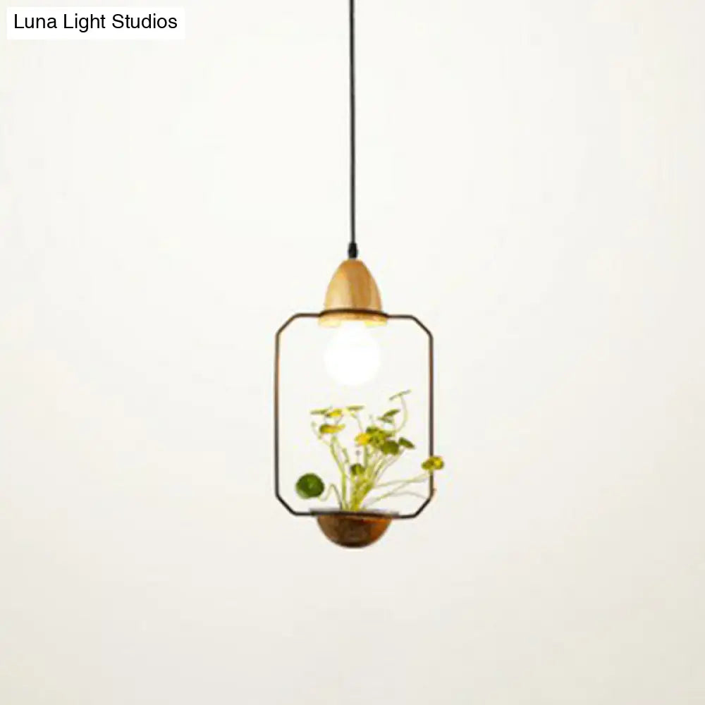 Industrial Metal Pendant Light With Hanging Plant Pot For Dining Room Decor Black / Rectangle