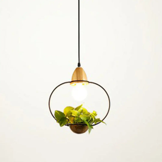 Metal Pendant Hanging Light With Industrial Style For Dining Room - 1 Head Plant Pot Design Black /