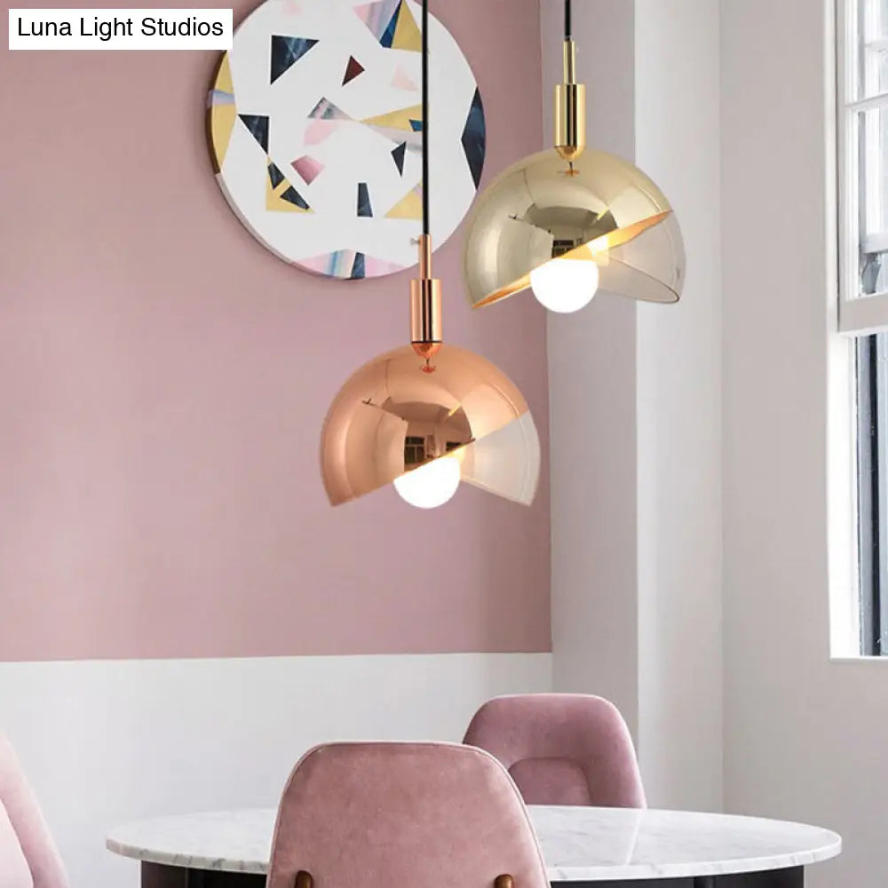 Sleek Hemisphere Metal Pendant Lamp: Simplicity In 1 Head Hanging Ceiling Light For Dining Room