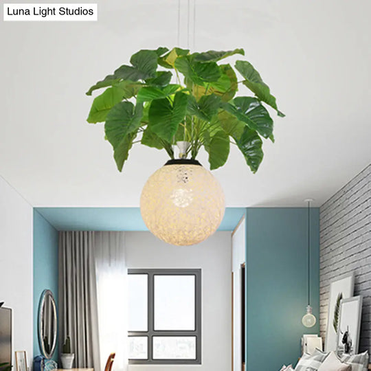 Antique White Metal Pendant Lamp With Down Lighting And Plant Decoration - Perfect For Restaurants