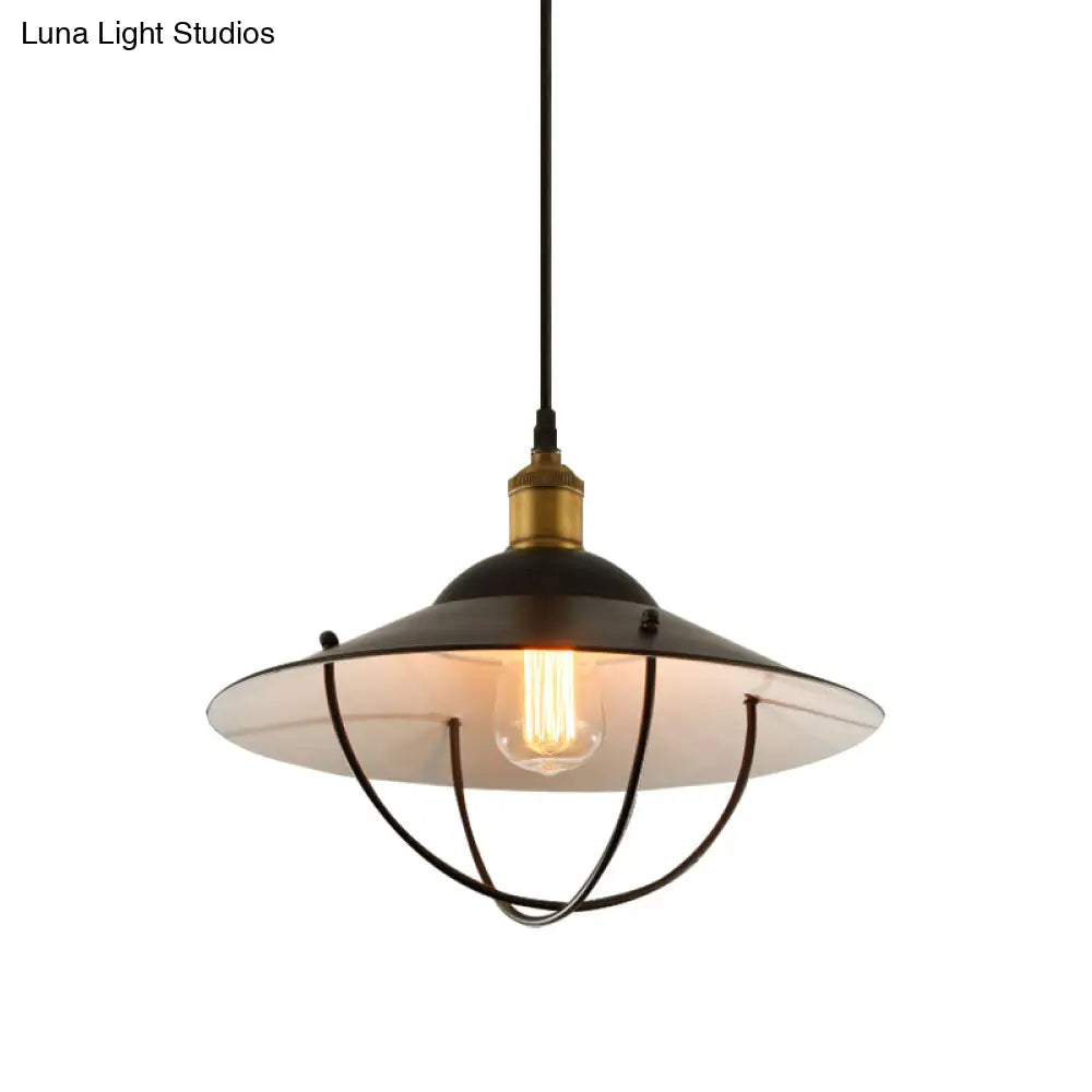 Metal Pendant Light Fixture: Saucer Shade 1 Black Finish