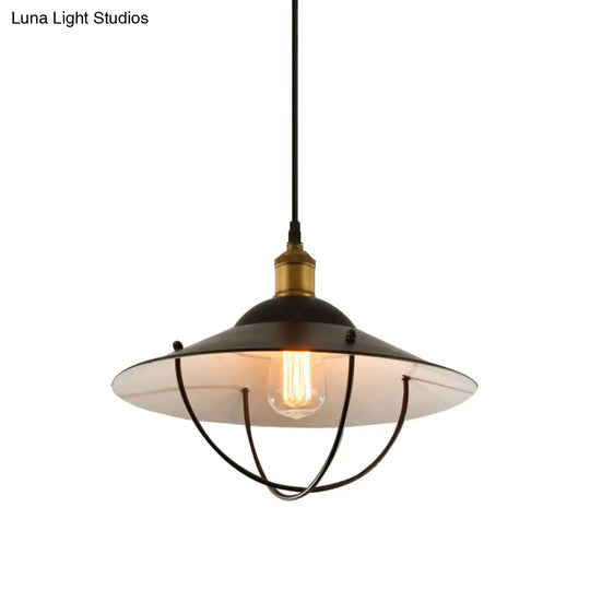 Metal Pendant Light Fixture: Saucer Shade 1 Black Finish