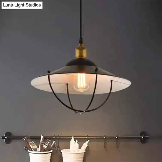 Metal Pendant Light Fixture: Saucer Shade 1 Black Finish