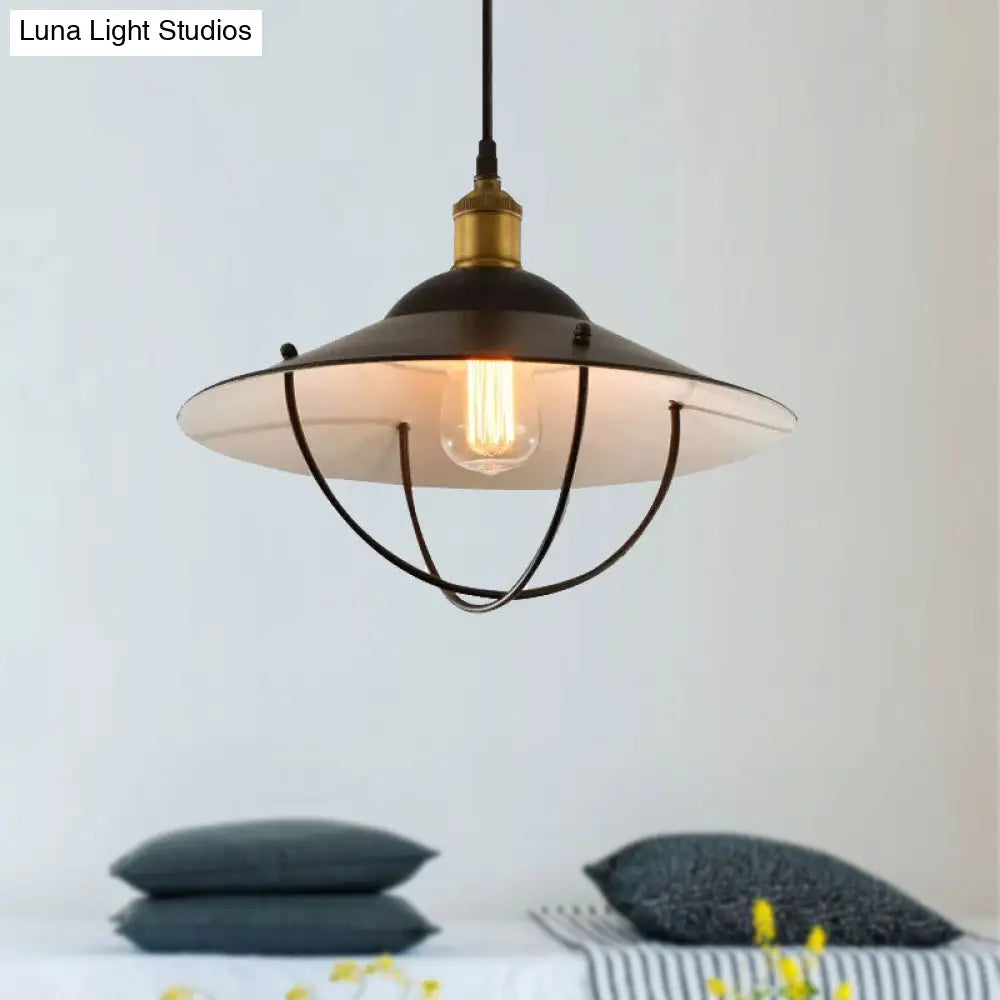 Metal Pendant Light Fixture: Saucer Shade 1 Black Finish