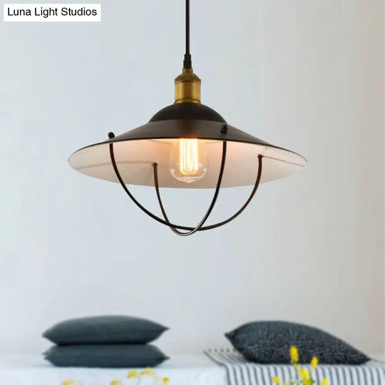 Metal Pendant Light Fixture: Saucer Shade 1 Black Finish