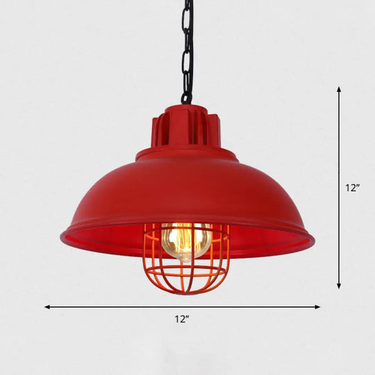 Metal Pendant Light With Cage Guard For Commercial Settings Red