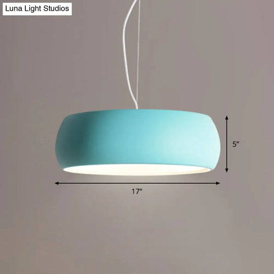 Macaron Blue Bowl Hanging Lamp Kit - 10/13/17 Wide Metal Pendant Light With Diffuser