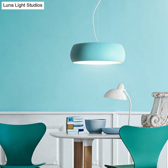 Macaron Blue Bowl Hanging Lamp Kit - 10/13/17 Wide Metal Pendant Light With Diffuser / 10