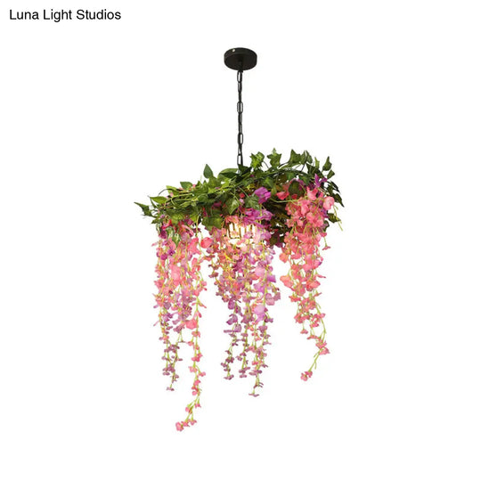 Metal Pink Pendant Flower Hanging Lamp - 1 Head Industrial Led Downlight For Restaurants