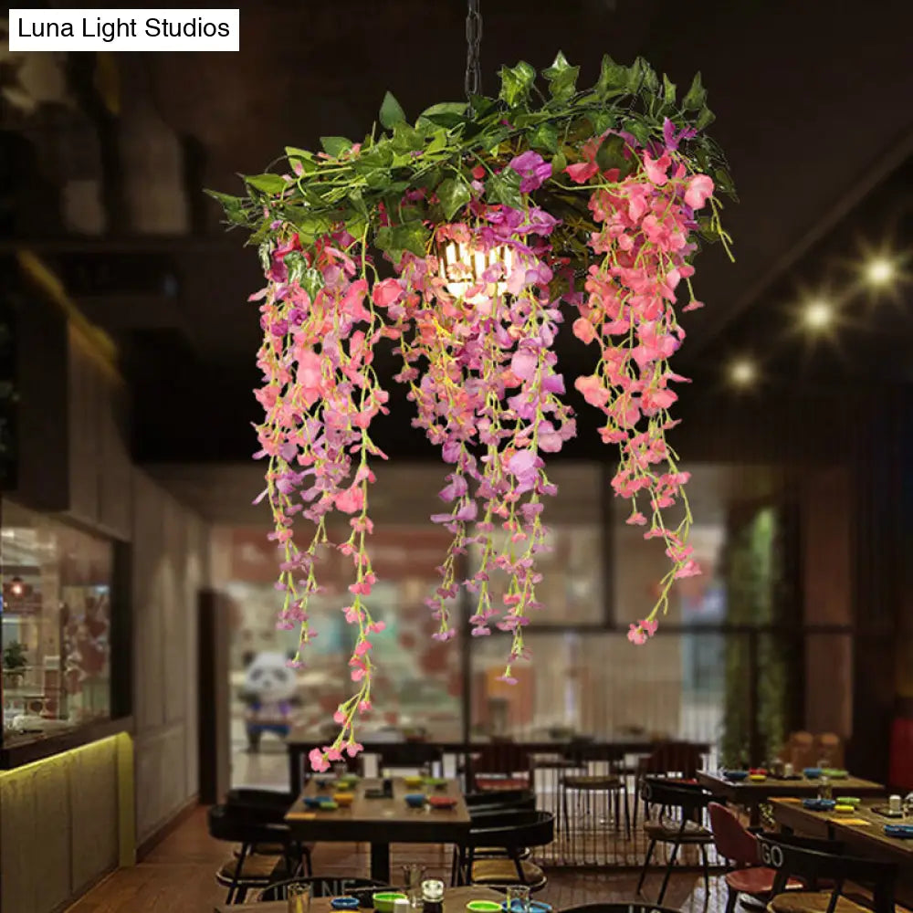 Metal Pink Industrial Pendant Lamp With Led Down Lighting - Perfect For Restaurants