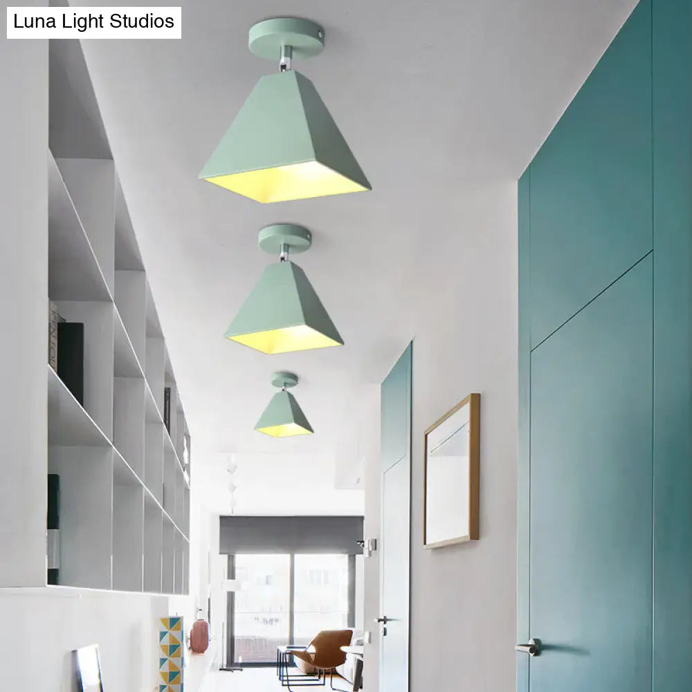 Metal Pyramid Ceiling Light For Modern Kids Bedroom Green