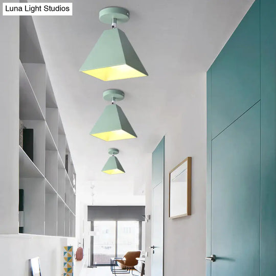 Metal Pyramid Ceiling Light For Modern Kids Bedroom Green