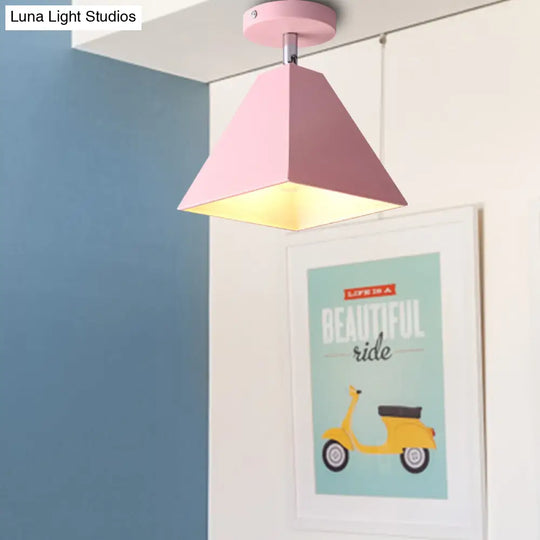 Metal Pyramid Ceiling Light For Modern Kids Bedroom Pink