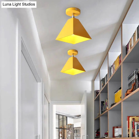 Metal Pyramid Ceiling Light For Modern Kids Bedroom Yellow