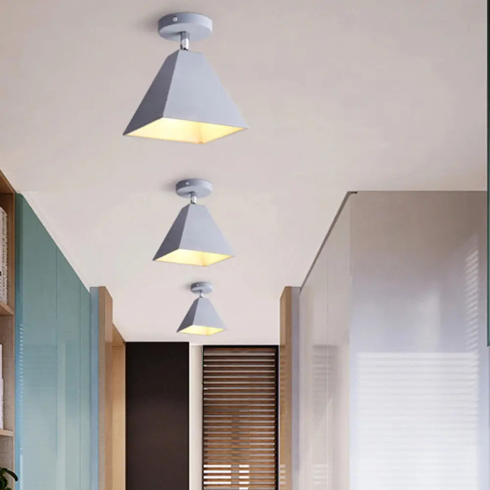 Metal Pyramid Ceiling Light For Modern Kid’s Bedroom Grey