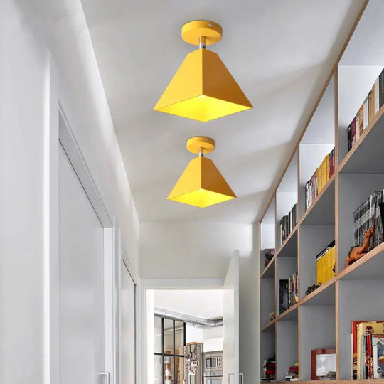 Metal Pyramid Ceiling Light For Modern Kid’s Bedroom Yellow