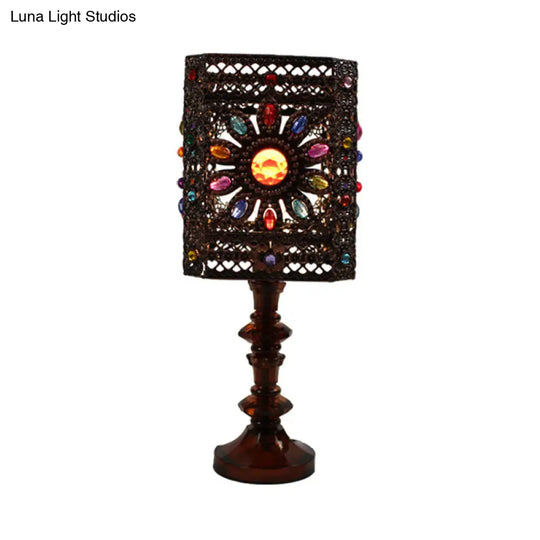 Metal Red/Purple Art Deco Table Lamp With Versatile Rectangle/Cylinder Design Perfect For Dining