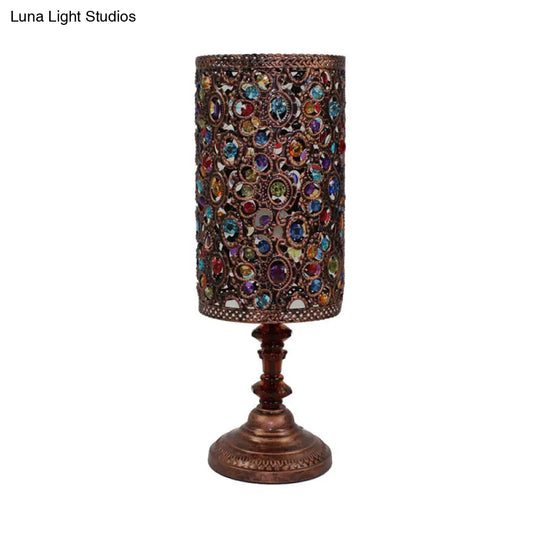 Metal Red/Purple Art Deco Table Lamp With Versatile Rectangle/Cylinder Design Perfect For Dining