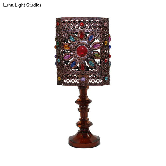 Metal Red/Purple Art Deco Table Lamp With Versatile Rectangle/Cylinder Design Perfect For Dining