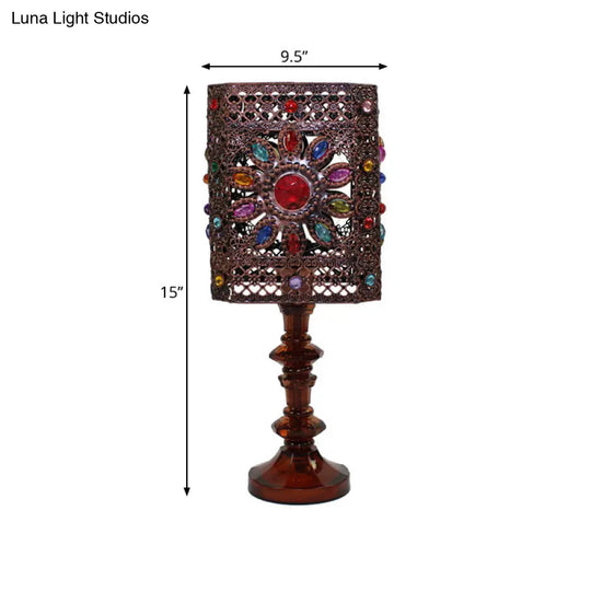 Metal Red/Purple Art Deco Table Lamp With Versatile Rectangle/Cylinder Design Perfect For Dining