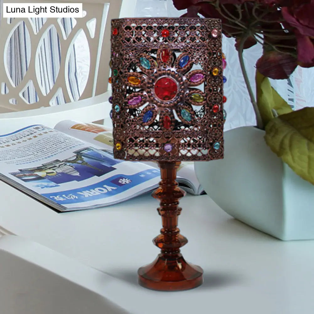 Metal Red/Purple Art Deco Table Lamp With Versatile Rectangle/Cylinder Design Perfect For Dining