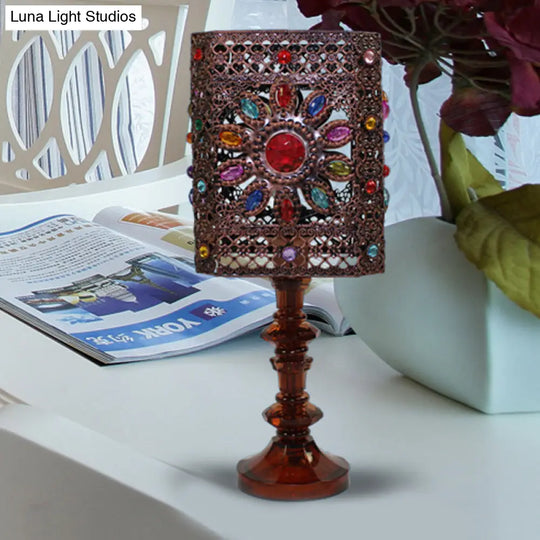 Metal Red/Purple Art Deco Table Lamp With Versatile Rectangle/Cylinder Design Perfect For Dining