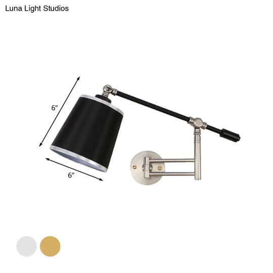 Metal Rotatable Arm Wall Sconce Light Fixture With Black Barrel Shade - Gold/Silver Finish Bedroom